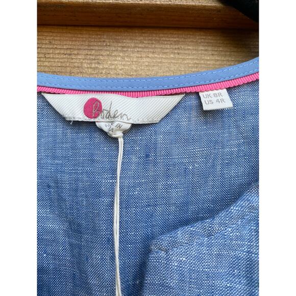 Boden blue chambray tropical bird embroidered linen midi dress - Picture 9 of 10